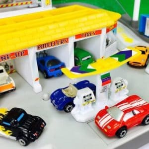 micro machines cars on a playset