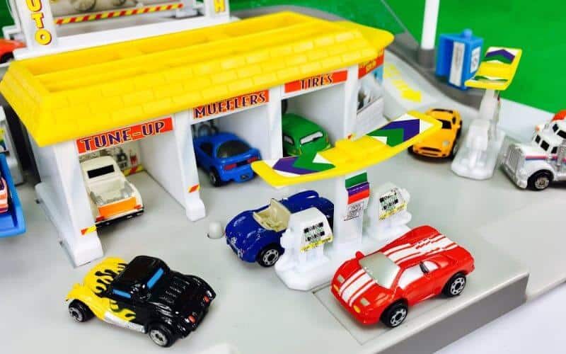micro machines cars on a playset